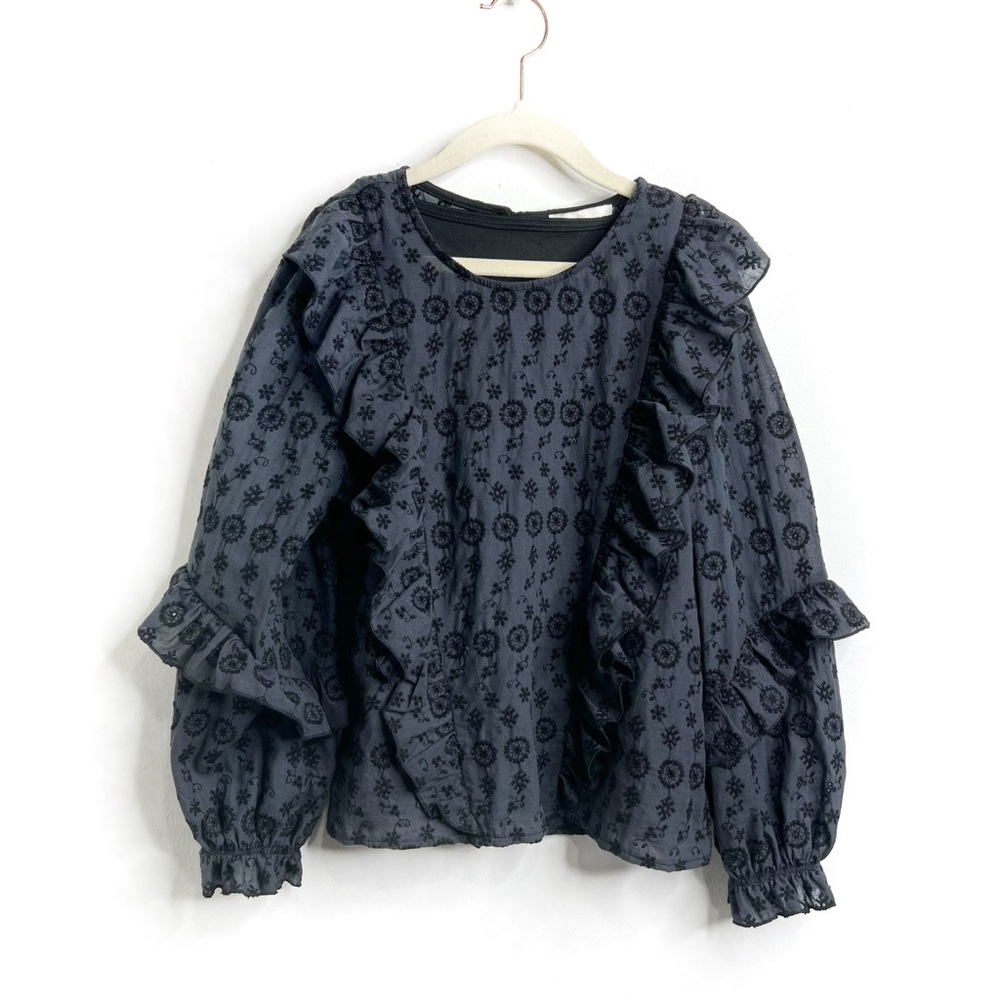 Chelsea & Violet Big Girls Eyelet Ruffle Long Sleeve Top Size M